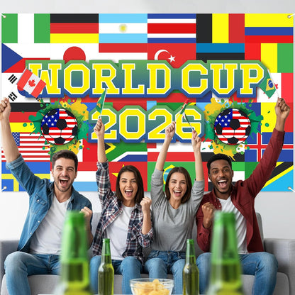 World Football Tournament Cup Celebration Backdrop 43x71 Inch Living Room Soccer Themed Wall Decor for Match Day Viewing Atmosphere