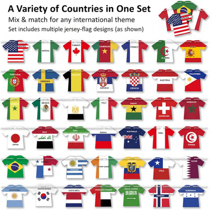 WorldDecor Patio and Garden World Cup Flag Bunting 50 Pcs Weather Resistant Jersey Garland for Outdoor Fan Zone Setup