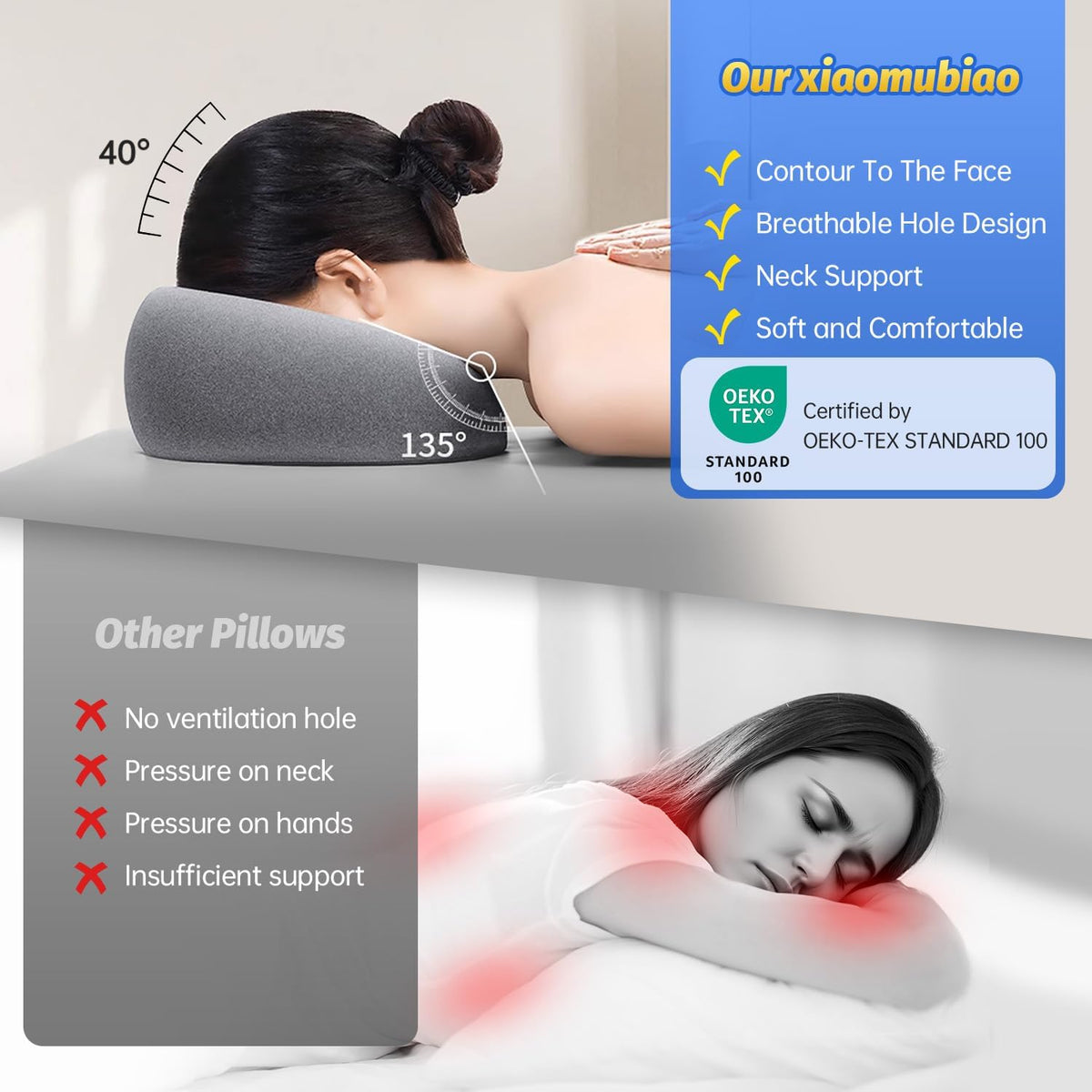 xiaomubiao Hollow Face Cushion – Zero-Pressure Design Pillow Protecting Eyes, Nose & Cheeks During Rest