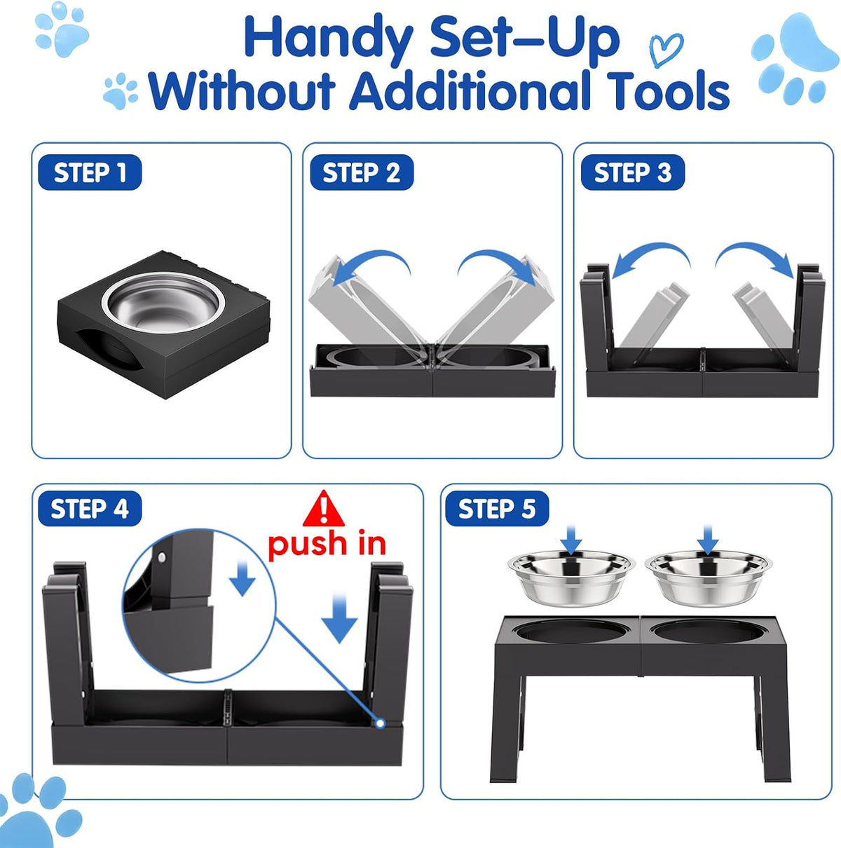 XIAZ Raised Dog Bowl Stand – Practical Housewarming Gift for New Puppy Owners, 5 Height Adjustable Feeder with Steel Bowls