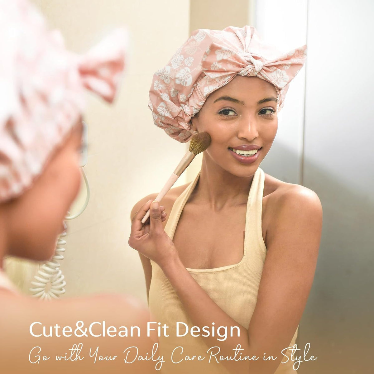 Yanibest Reusable Shower Cap – Mindful Bathing Accessory for Long Curly Hair, Adjustable Non-Slip Hair Cover