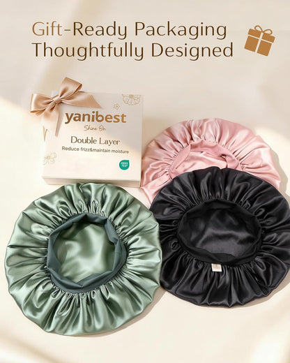YANIBEST Silk Bonnet – Simple Double Layer Satin Sleep Cap, One-Size Hair Protection in Neutral Tones