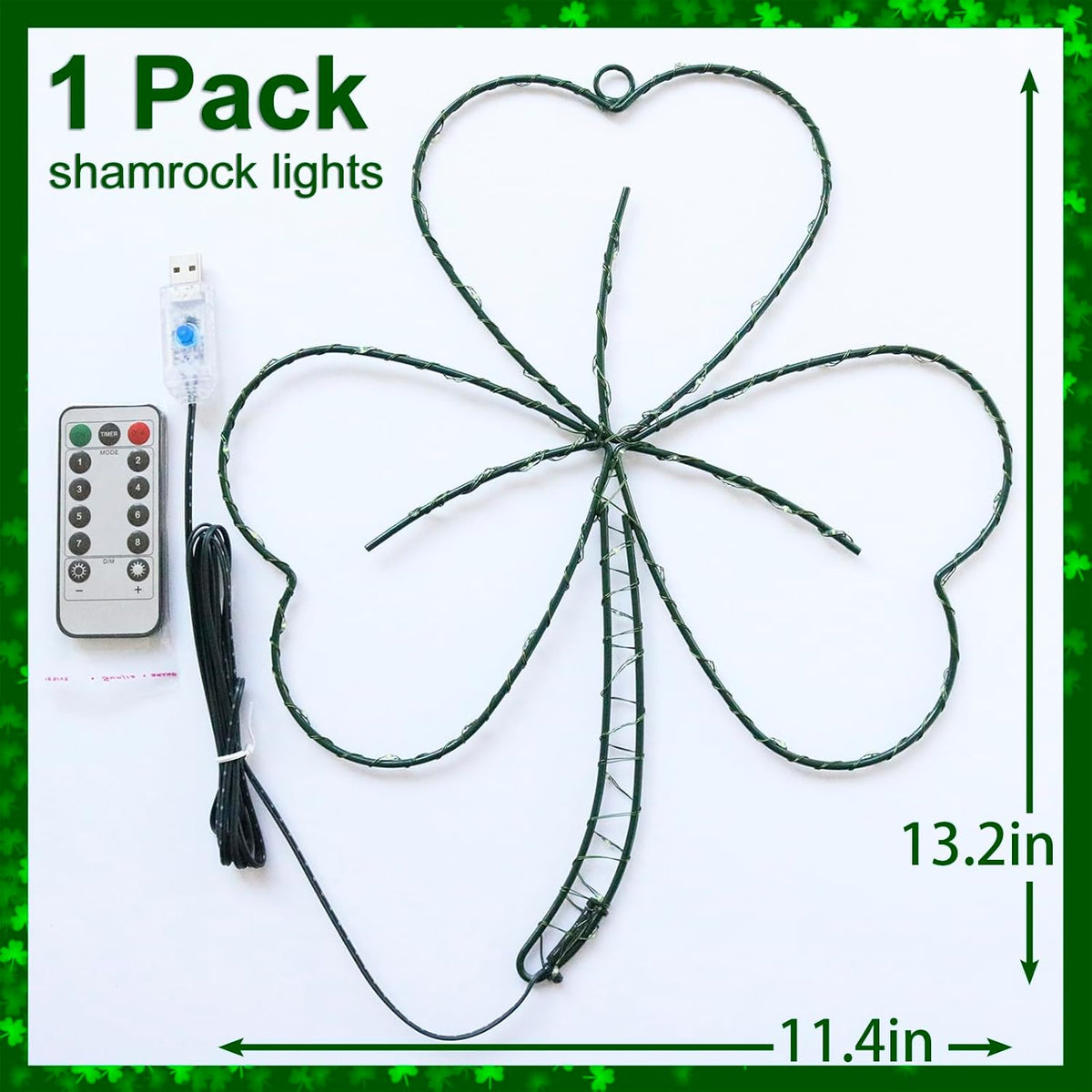 YAOZHOU Irish Shamrock LED Window Light – Child-Safe St. Patrick's Day Decoration for Kids' Bedroom, Nursery, and Playroom Wall