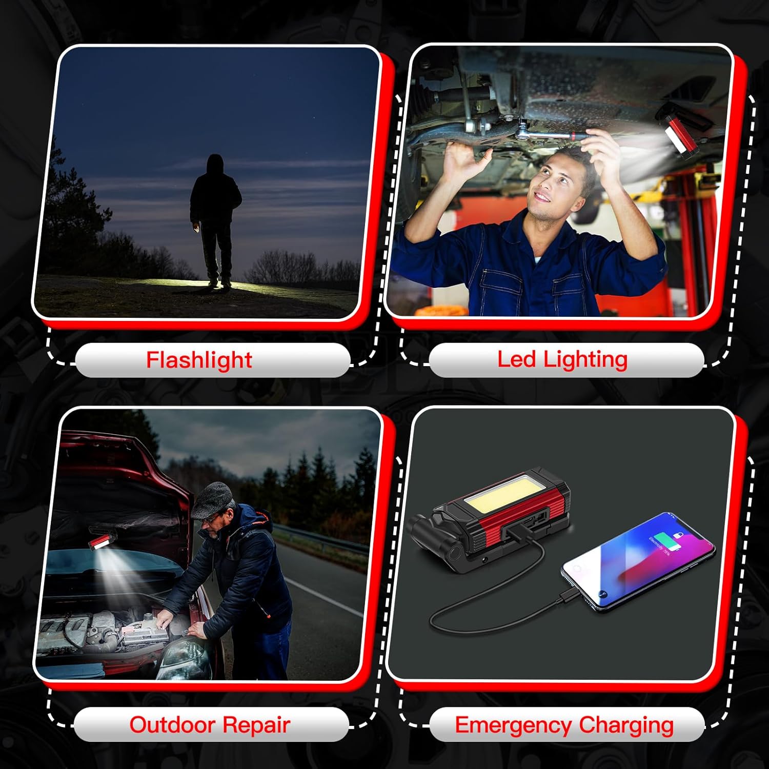 YiaMia Rechargeable LED Work Light 2 Pack – Portable Camping Lantern with Magnetic Base and Red Night Vision Mode