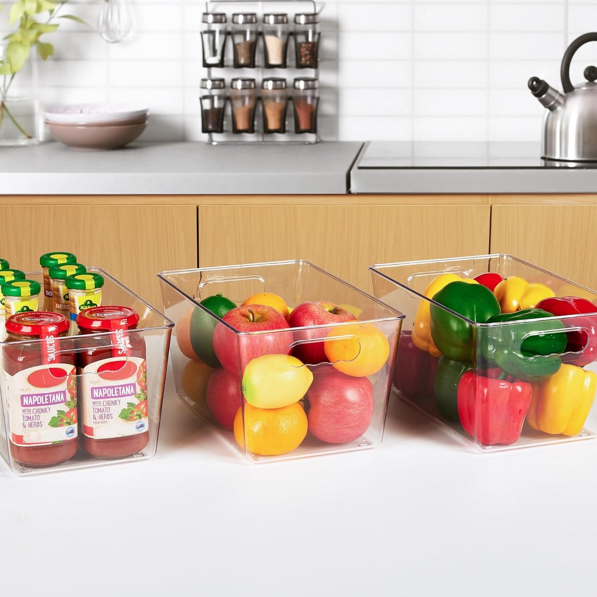 YIHONG Clear Storage Bins – Office Pantry Organizer for Snacks and Supplies, Side-Handle Clear Bins