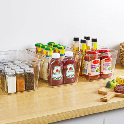 YIHONG Clear Storage Bins – Office Pantry Organizer for Snacks and Supplies, Side-Handle Clear Bins