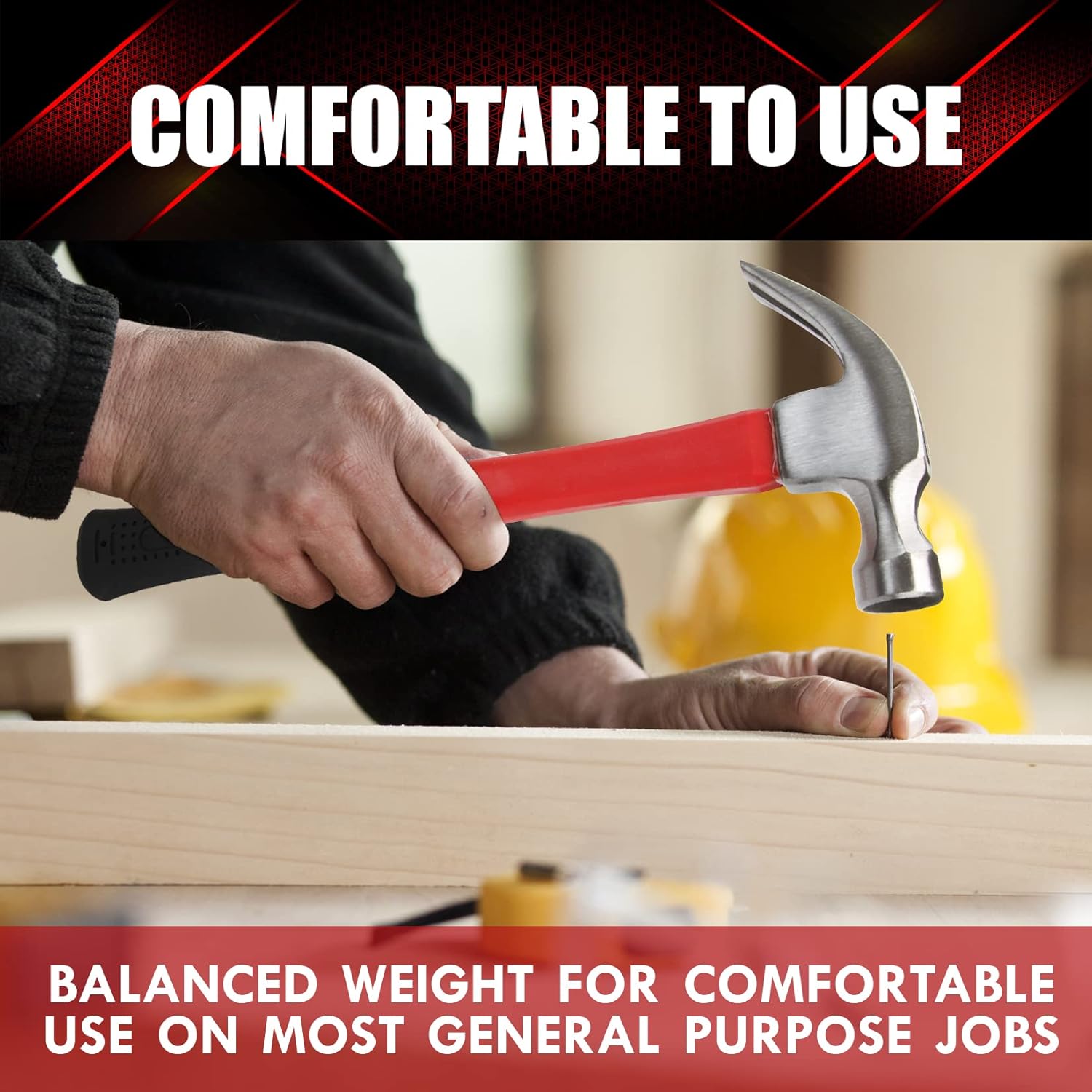 YIYITOOLS Fiberglass Handle Rip Hammer 16-oz – Balanced General Purpose Hammer for Workshops and Job Sites
