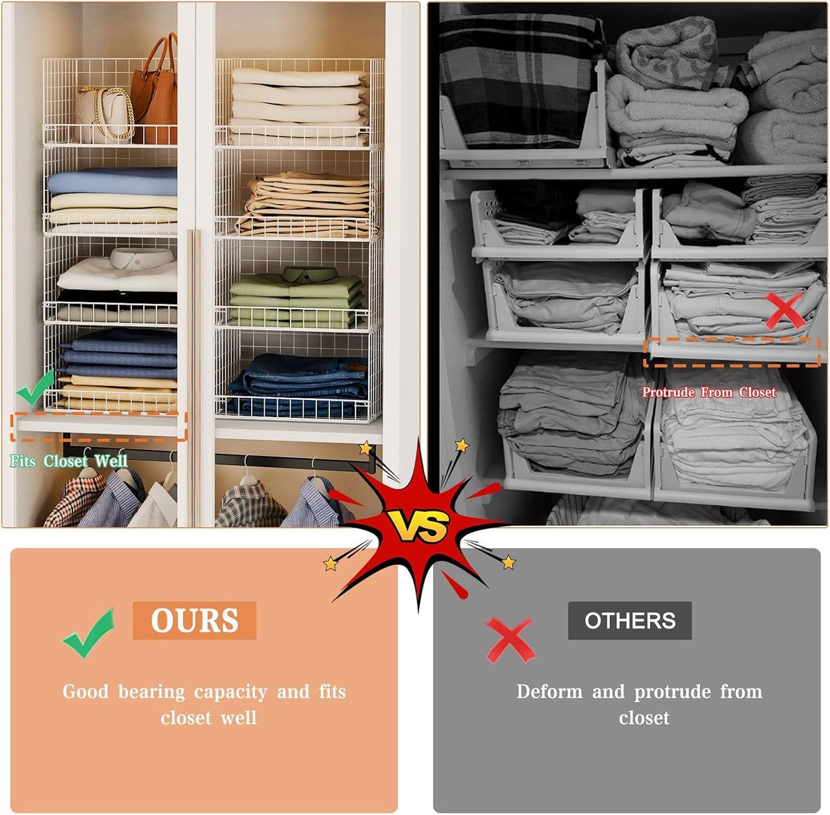 Yociyoga Iron Mesh Closet Organizer 4-Tier – Space-Saving Minimalist Drawer for Folded Clothes and Sweaters
