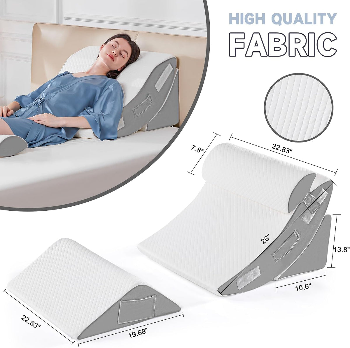Yojoker Orthopedic Wedge Pillow – Stylish Bedroom Accent in Grey, Navy, and Dove Gray