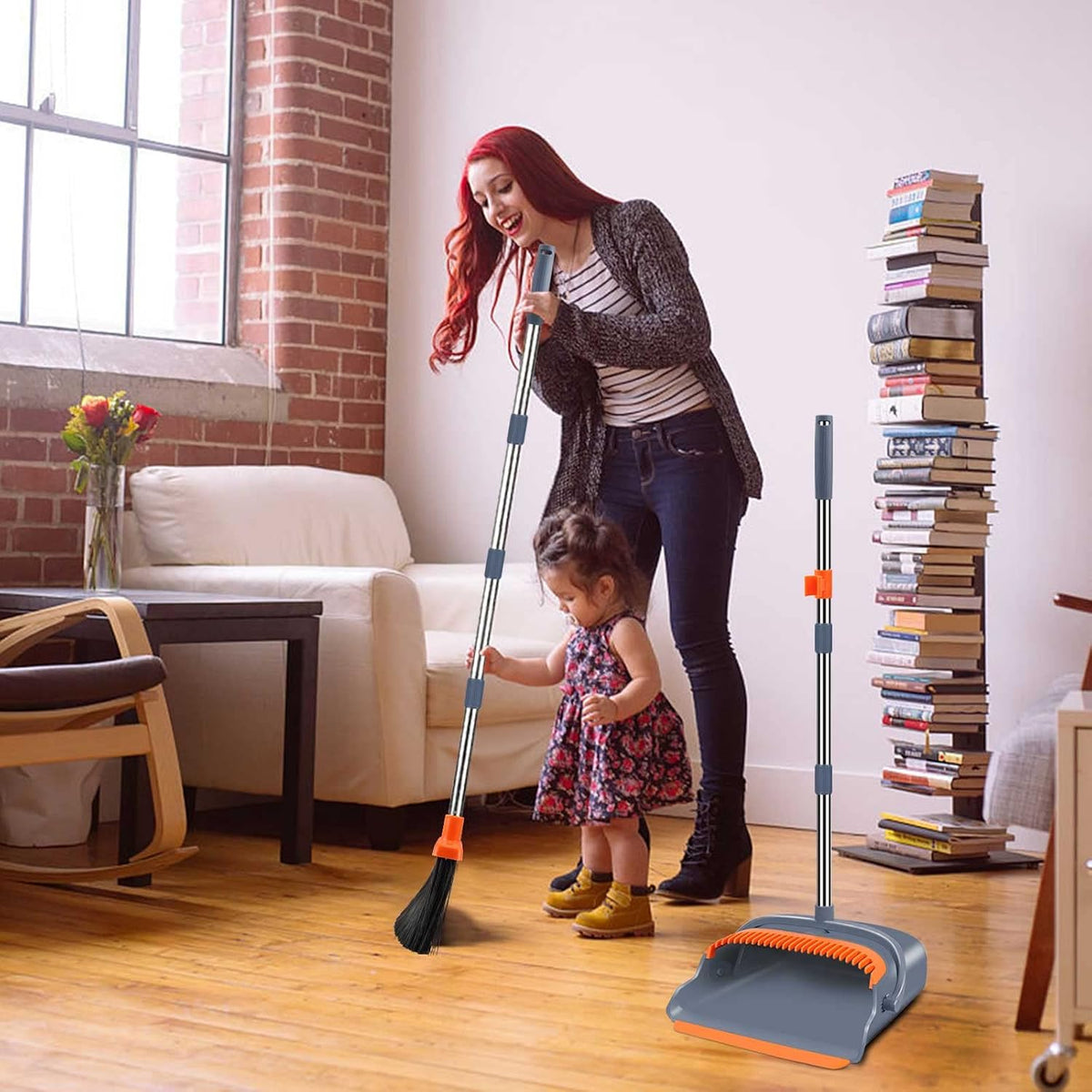 Yume Broom Dustpan Combo – Stainless Steel Finish for Contemporary Kitchen and Entryway Style