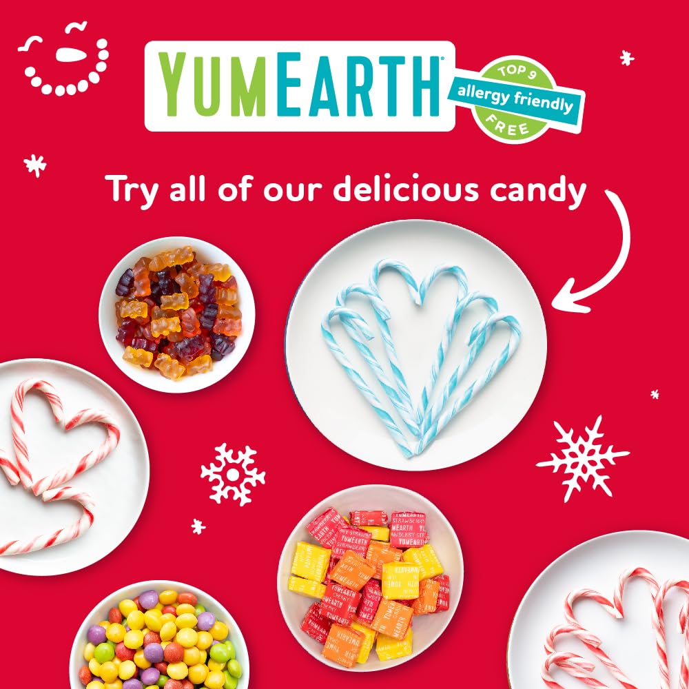 YumEarth Organic Candy Cane Lollipops - Allergy Safe Snack for Kids Lunchbox and Classroom Party, Dye Free Peppermint Pops, 30 Count