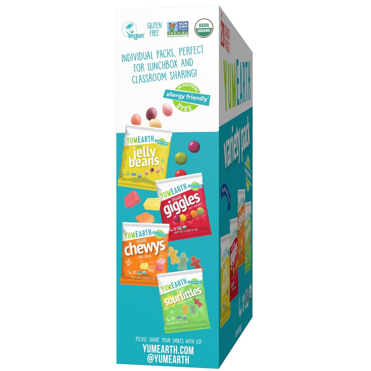 YumEarth Organic Candy Variety Box - Allergy Safe Lunchbox Snacks for School Kids, 20 Individually Wrapped Packs