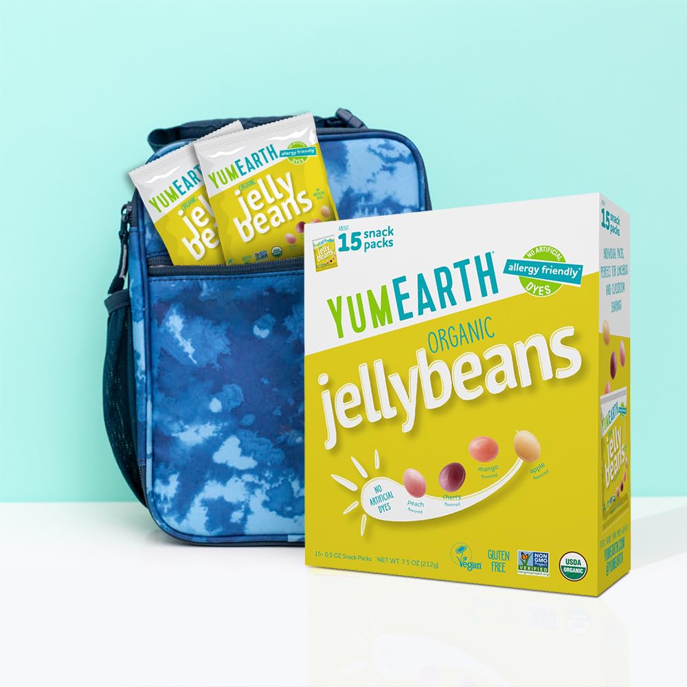 YumEarth Organic Jelly Beans – Allergy Safe Candy for Kids Lunchboxes and Classroom Parties, 15 Single-Serve Snack Packs