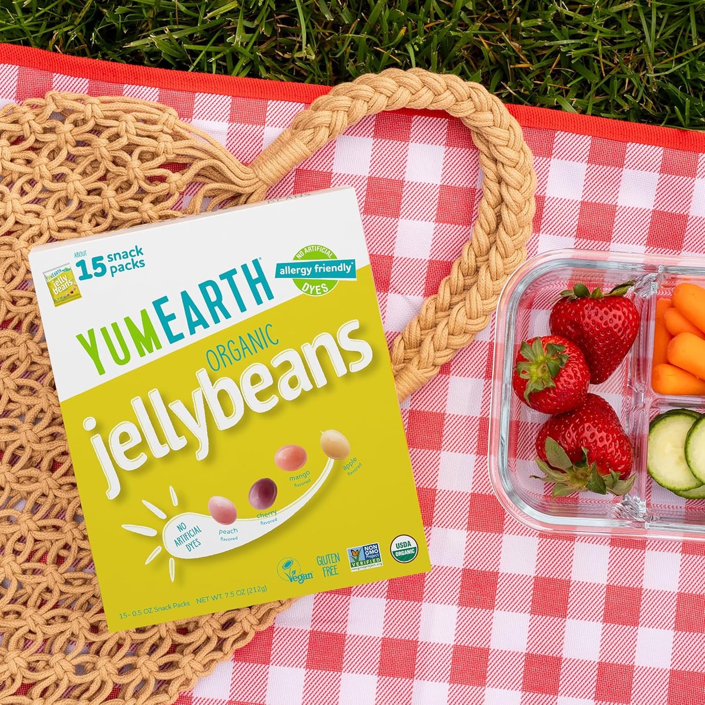 YumEarth Organic Jelly Beans – Allergy Safe Candy for Kids Lunchboxes and Classroom Parties, 15 Single-Serve Snack Packs