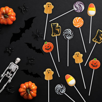 Yumzo Halloween Lollipops Bulk 24 Count – Weather Ready Individually Wrapped Treats for Outdoor Party Tables and Trick or Treat Stations