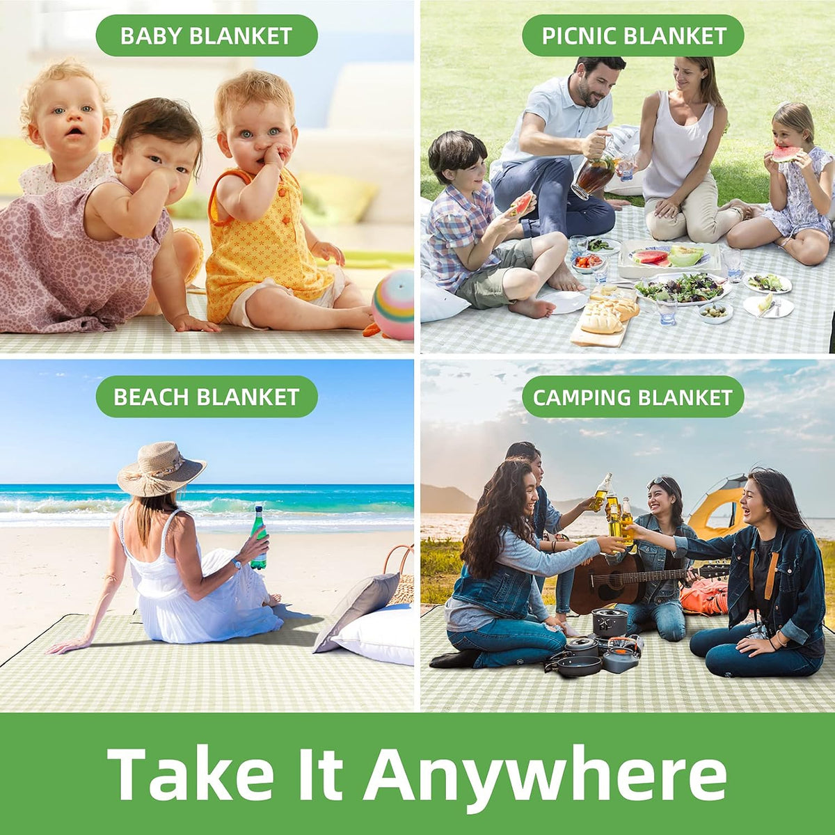 ZAZE Oversized Picnic Blanket – Portable Ground Cover for Backyard, Campsite, and Open-Air Events, Machine Washable