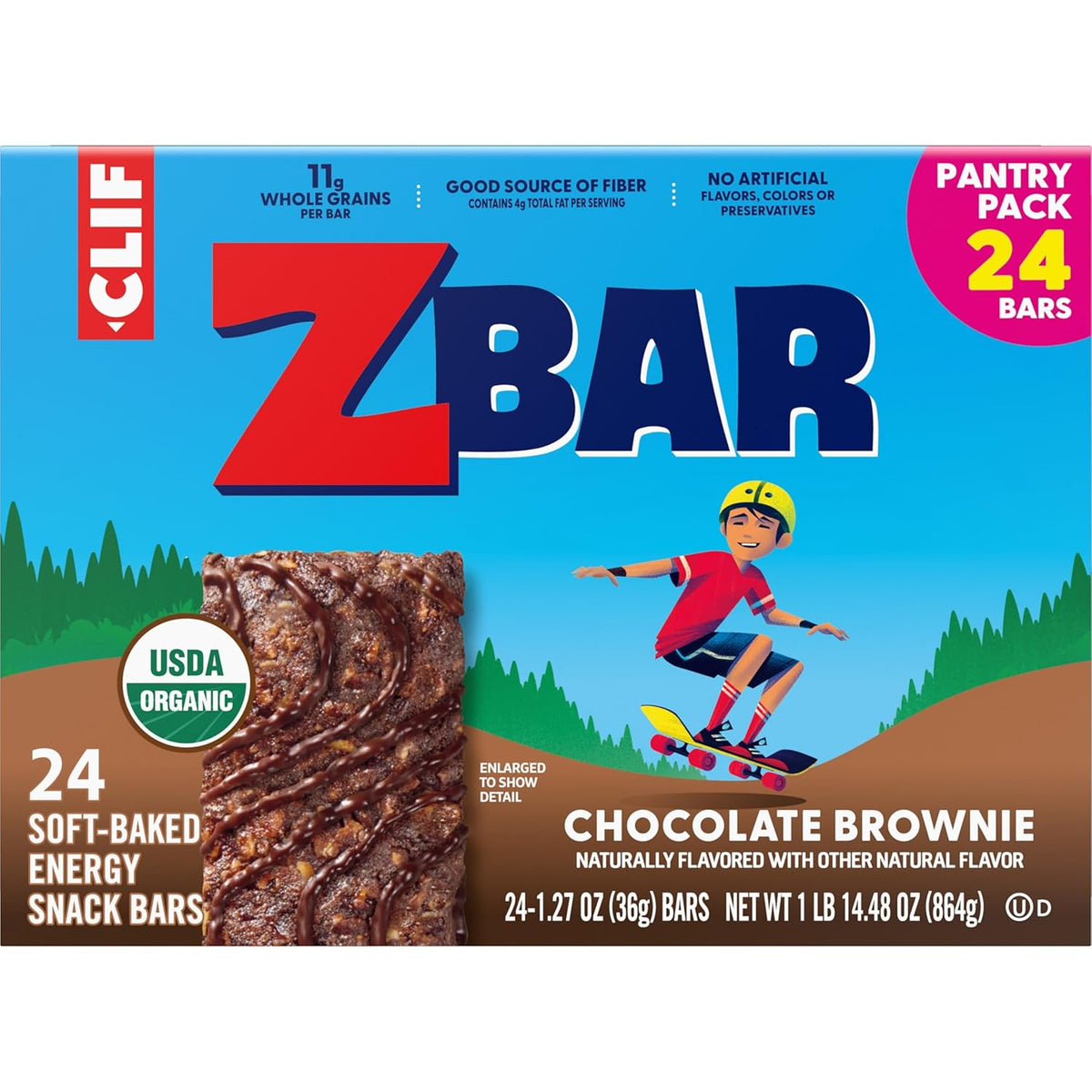 Zbar Chocolate Brownie Whole Grain Granola Bars — Backpack and Sports Practice Snack for Kids, USDA Organic 24 Pack