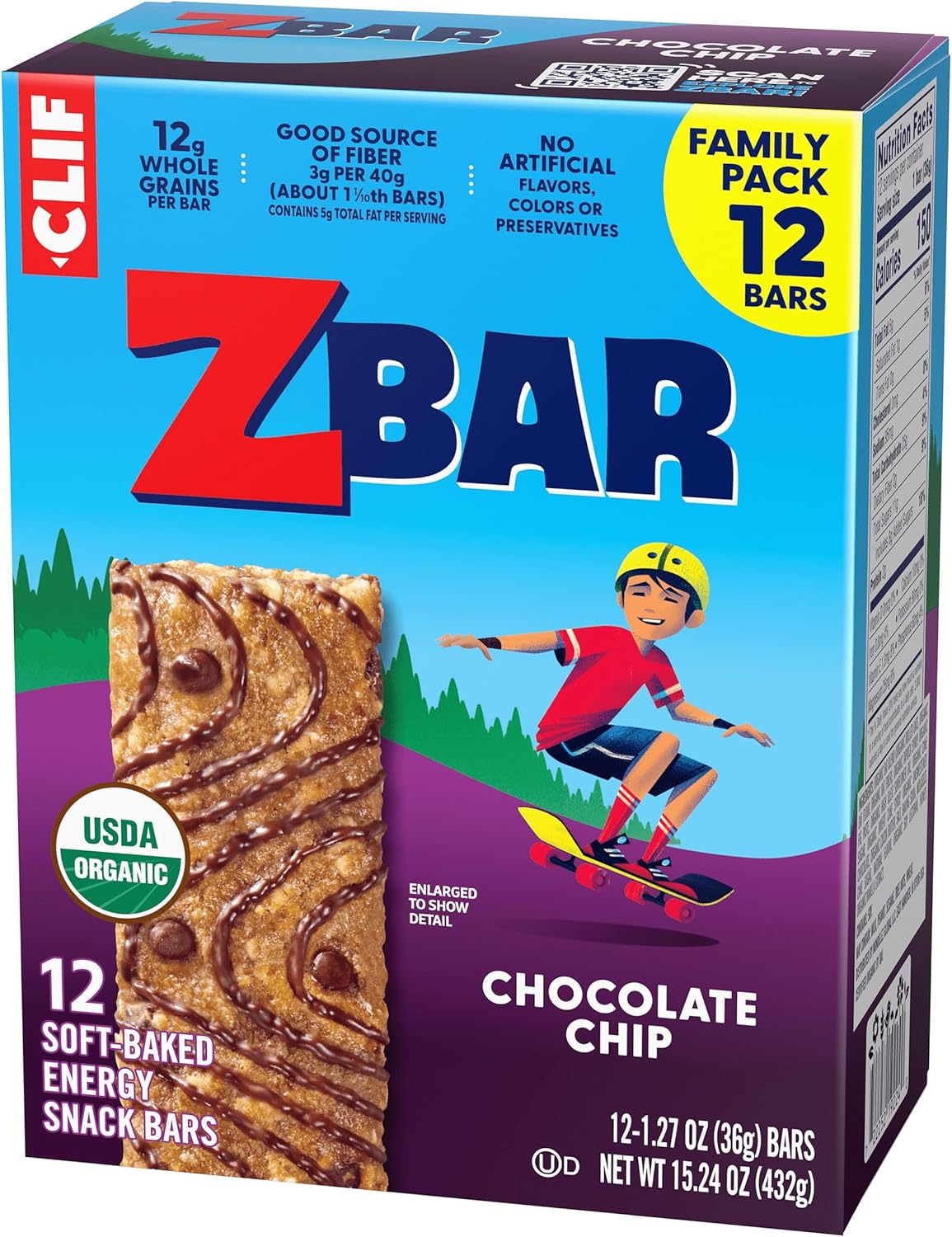 Zbar Chocolate Chip Energy Bars for Camping Trips, Soccer Sidelines, and Stroller Walks – Individually Wrapped 12-Pack