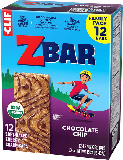 Zbar Chocolate Chip Energy Bars for Camping Trips, Soccer Sidelines, and Stroller Walks – Individually Wrapped 12-Pack