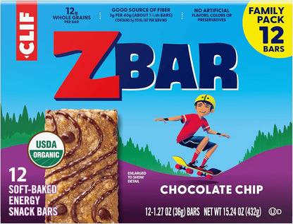 Zbar Chocolate Chip Energy Bars for Camping Trips, Soccer Sidelines, and Stroller Walks – Individually Wrapped 12-Pack