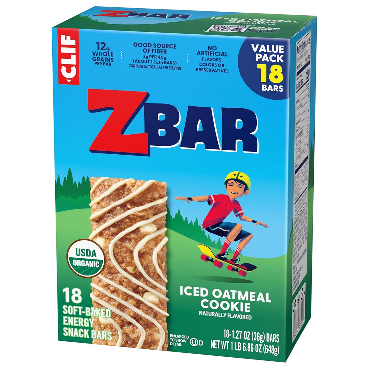 Zbar Iced Oatmeal Cookie – Individually Wrapped Granola Bars for Daycare and After-School Snacks, USDA Organic (18 Pack)