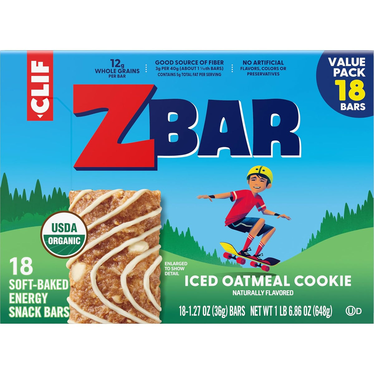 Zbar Iced Oatmeal Cookie – Individually Wrapped Granola Bars for Daycare and After-School Snacks, USDA Organic (18 Pack)