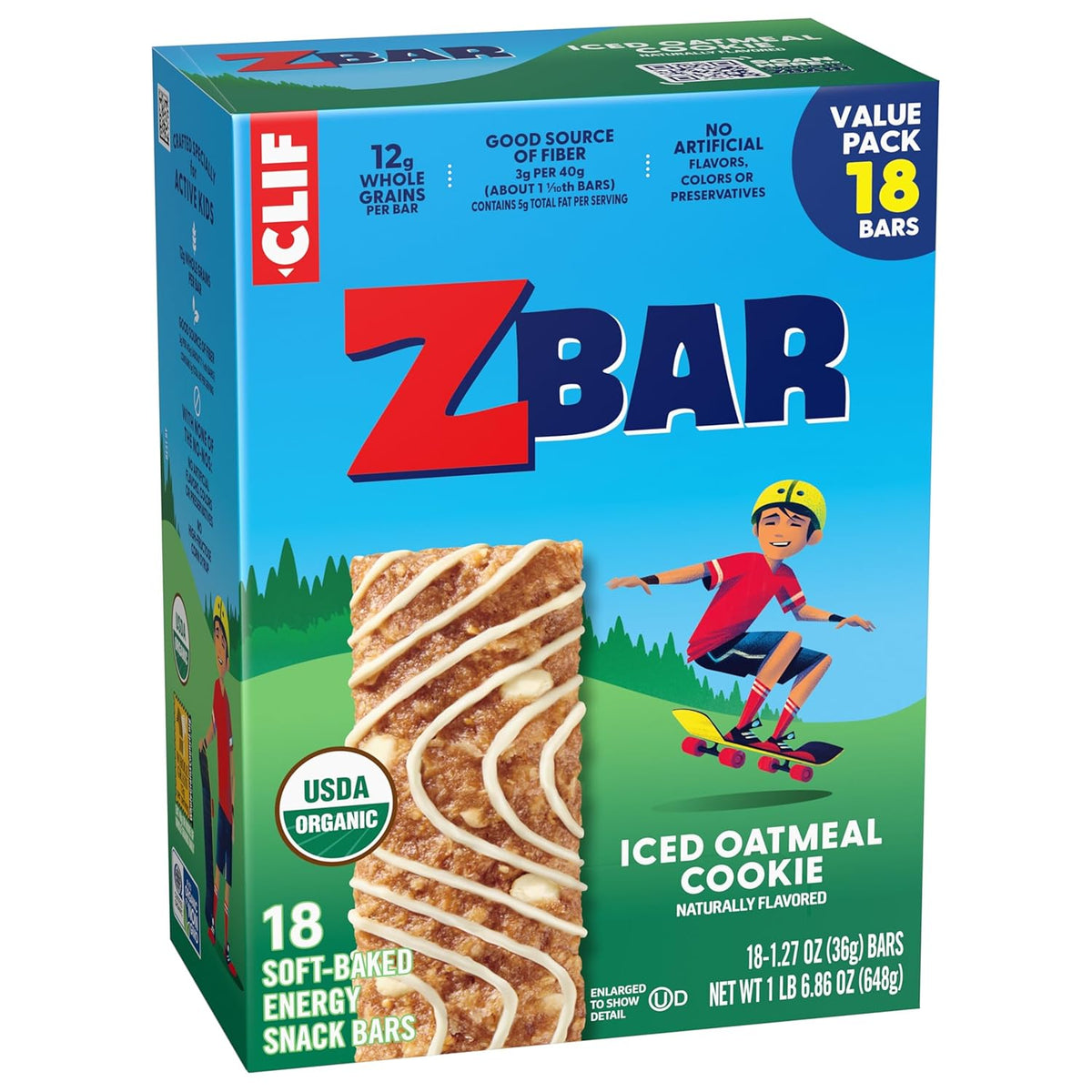 Zbar Iced Oatmeal Cookie – Individually Wrapped Granola Bars for Daycare and After-School Snacks, USDA Organic (18 Pack)