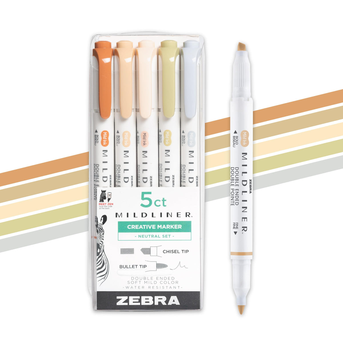 Zebra Pen Mildliner Dual-Tip Highlighter Set, Broad and Fine Tips, No Bleed, Ideal for Bible Highlighting, Journaling, School and Office Supplies, Assorted Neutral Vintage Ink Colors, 5-Pack (78605)
