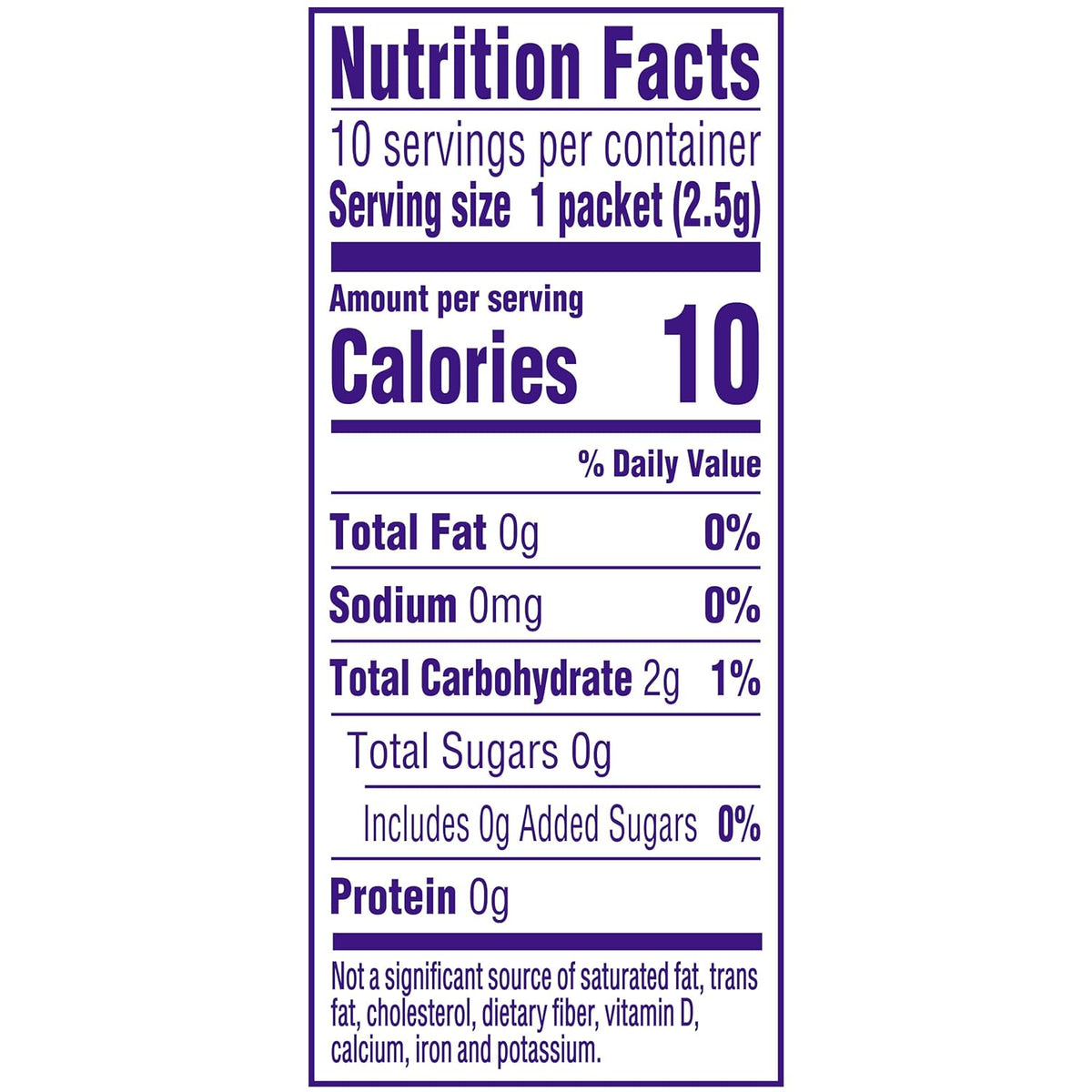zero grams of sugar and only 5 calories per prepared serving