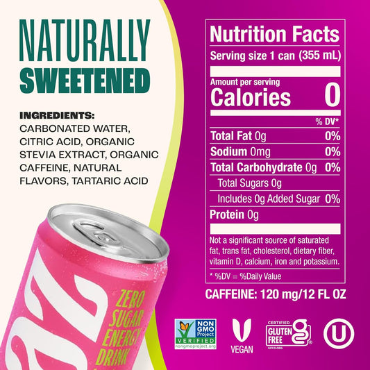 zero sugar and zero calorie formulation sweetened with organic stevia leaf extract