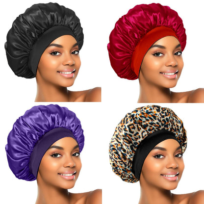 ZHENSILK 4Pcs Silk Bonnet for Sleeping, Satin Hair Bonnets, Soft Elastic Band Silk Sleep Cap, Hair Wrap for Women(Black Wine Red Purple Gold)