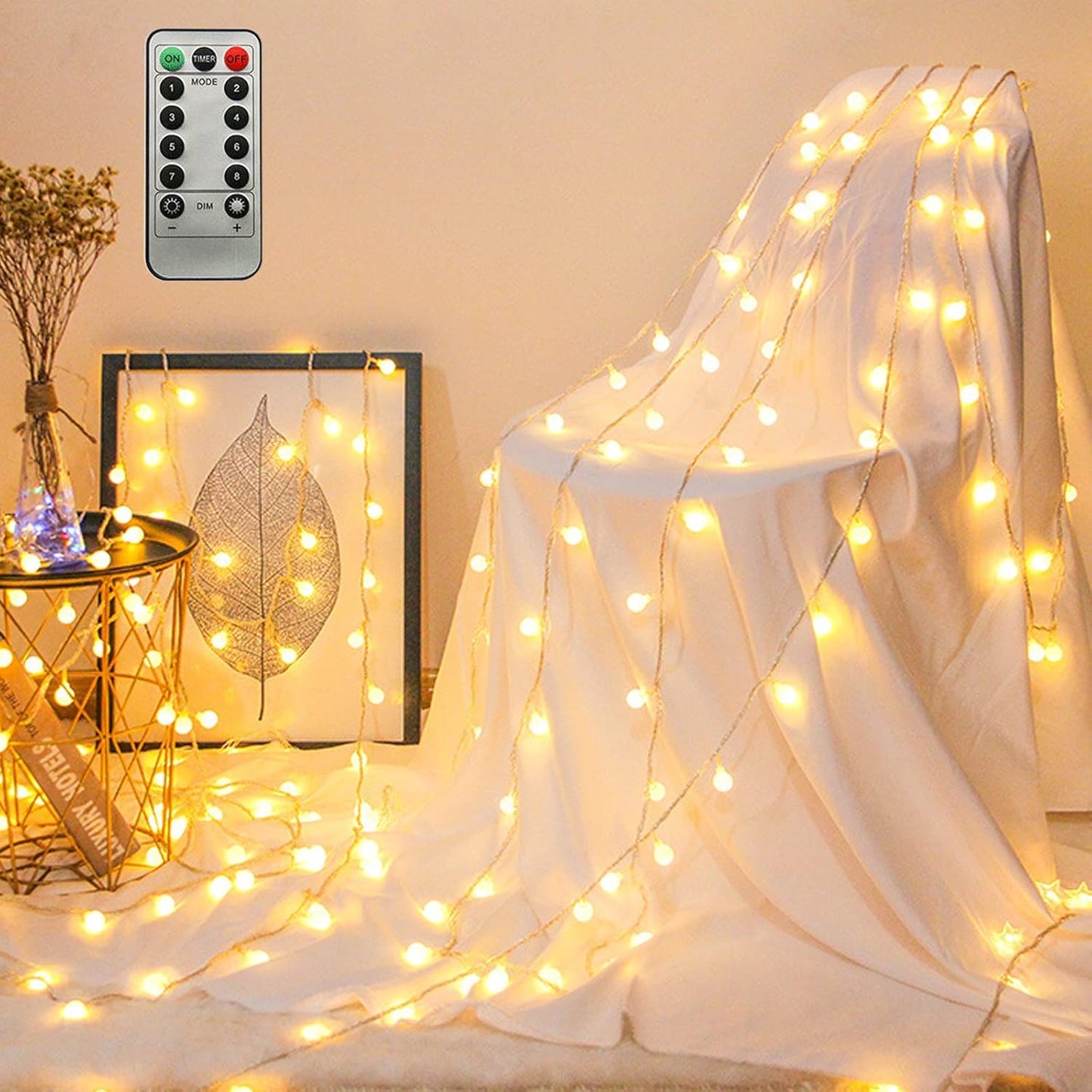 ZIMINGU LED Ball String Lights – Waterproof 19.7ft Globe Lights for Patio Railing and Balcony Evening Ambiance, USB Powered