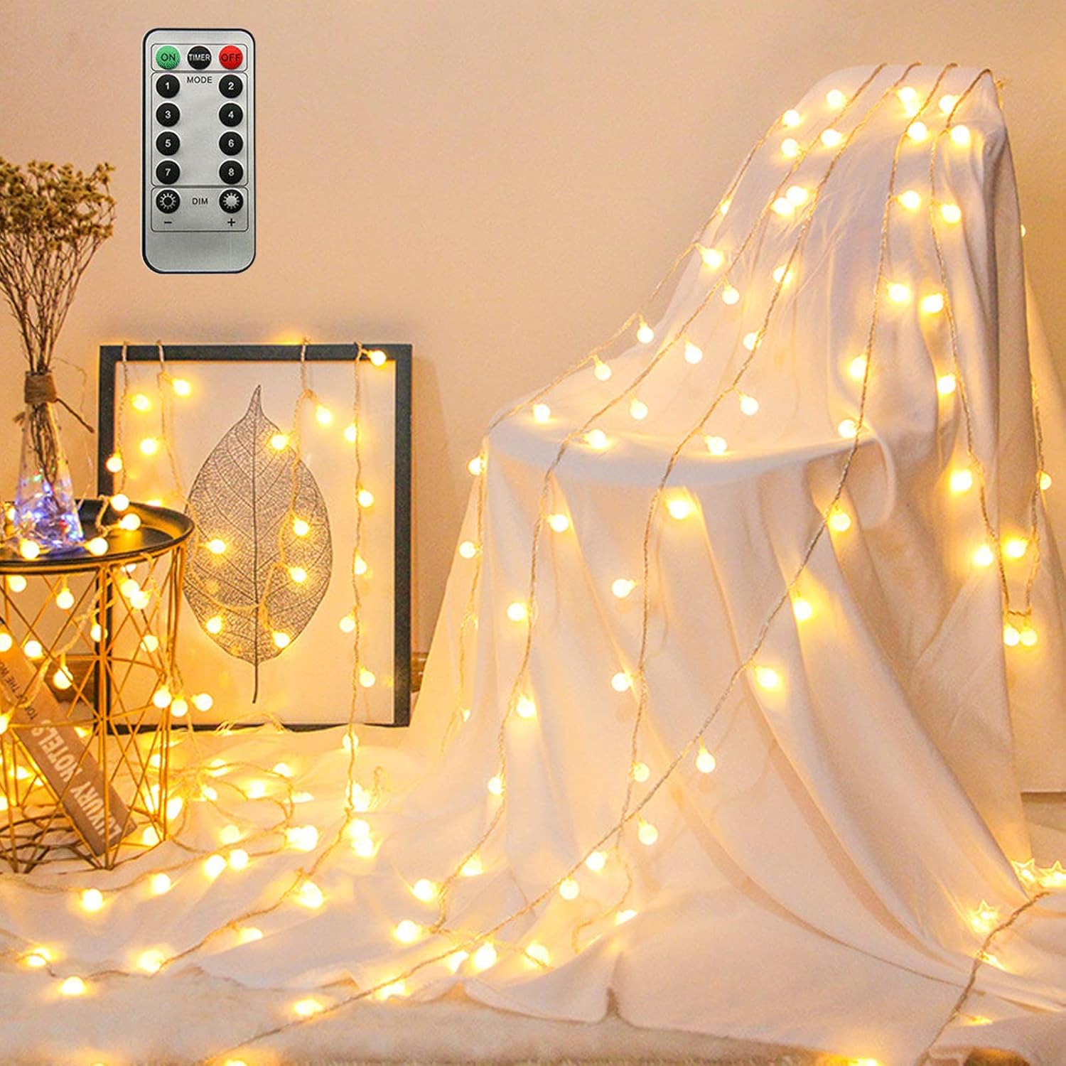 ZIMINGU LED Ball String Lights – Waterproof 19.7ft Globe Lights for Patio Railing and Balcony Evening Ambiance, USB Powered