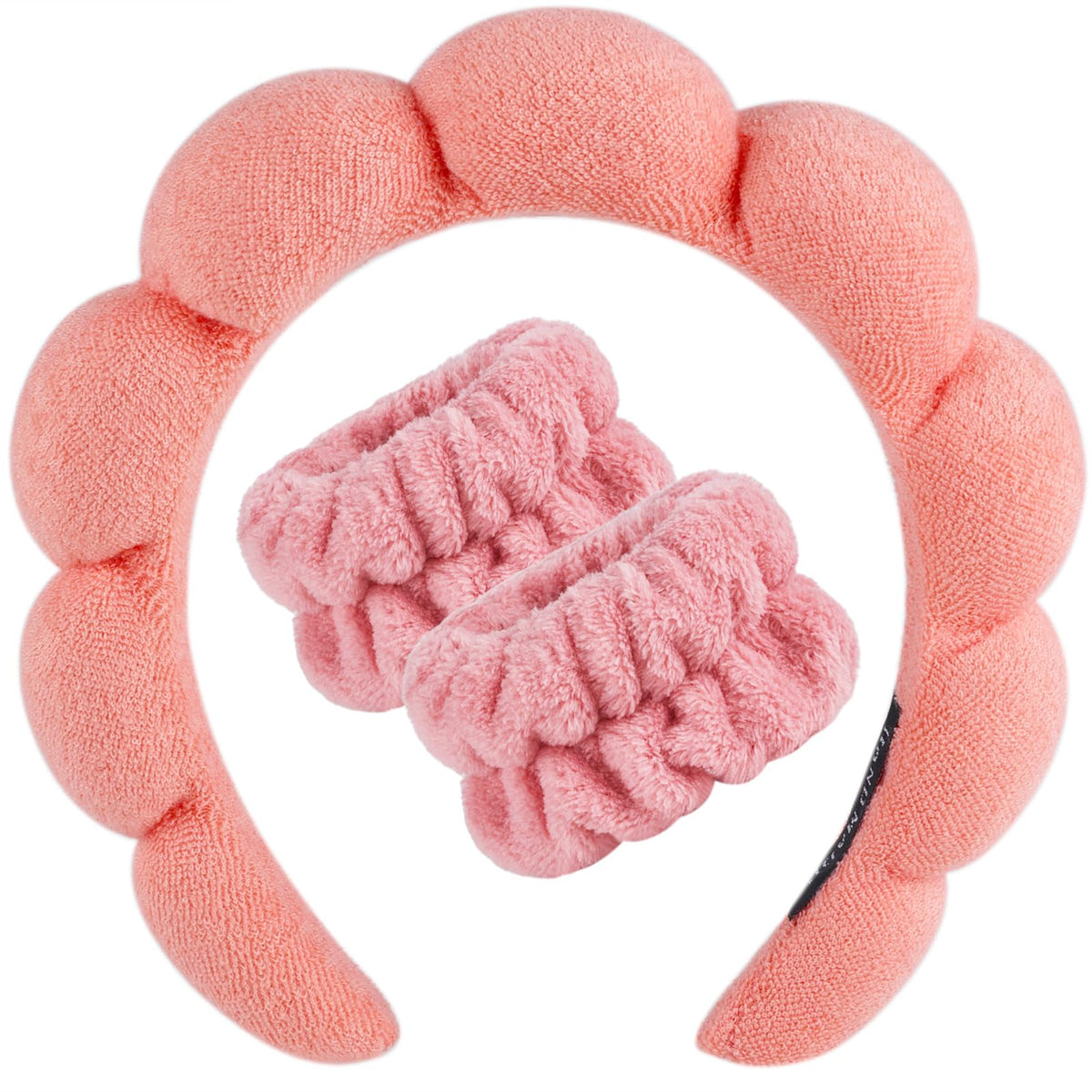 Zkptops Spa Headband for Washing Face Wristband Set Sponge Makeup Skincare Terry Cloth Bubble Soft Get Ready Hairband for Women Girl Puffy Padded Headwear Non Slip Thick Hair Accessory(Orange Pink)