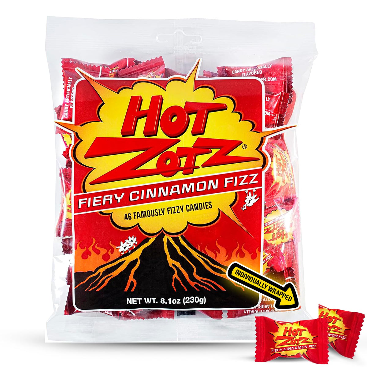 Zotz Fizzy Old Fashioned Hard Candy - Fiery Cinnamon Flavored Candy, Individually Wrapped and Filled Hard Candy, From Italy Since 1970 (Bag 46 Units)